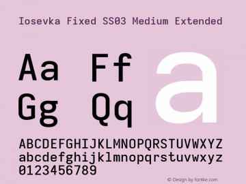 Iosevka Fixed SS03 Medium Extended Version 5.0.8; ttfautohint (v1.8.3) Font Sample