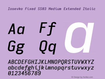 Iosevka Fixed SS03 Medium Extended Italic Version 5.0.8; ttfautohint (v1.8.3) Font Sample