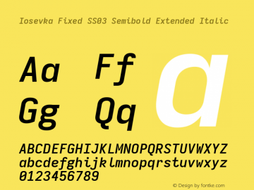 Iosevka Fixed SS03 Semibold Extended Italic Version 5.0.8; ttfautohint (v1.8.3) Font Sample