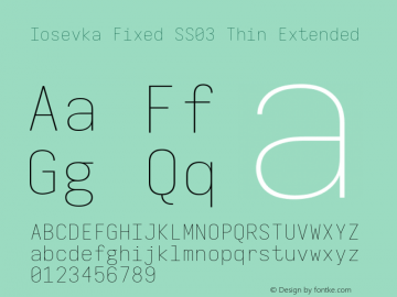 Iosevka Fixed SS03 Thin Extended Version 5.0.8; ttfautohint (v1.8.3) Font Sample