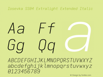 Iosevka SS04 Extralight Extended Italic Version 5.0.8; ttfautohint (v1.8.3)图片样张