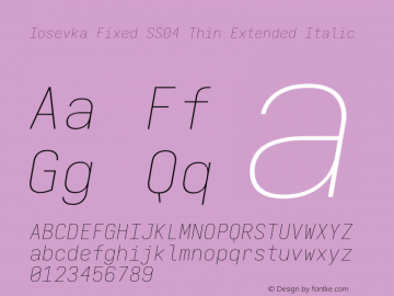 Iosevka Fixed SS04 Thin Extended Italic Version 5.0.8; ttfautohint (v1.8.3)图片样张