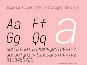 Iosevka Fixed SS04 Extralight Oblique Version 5.0.8; ttfautohint (v1.8.3) Font Sample