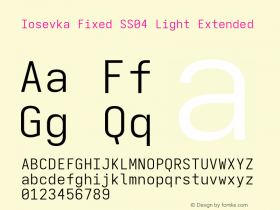 Iosevka Fixed SS04 Light Extended Version 5.0.8; ttfautohint (v1.8.3) Font Sample