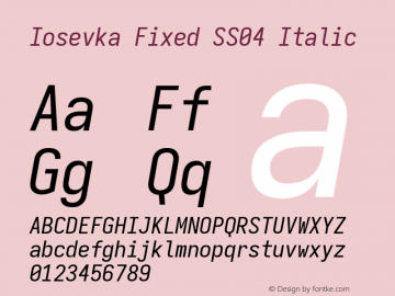 Iosevka Fixed SS04 Italic Version 5.0.8; ttfautohint (v1.8.3)图片样张