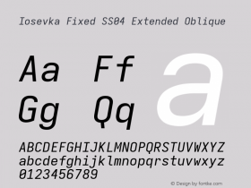 Iosevka Fixed SS04 Extended Oblique Version 5.0.8; ttfautohint (v1.8.3) Font Sample