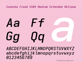 Iosevka Fixed SS04 Medium Extended Oblique Version 5.0.8; ttfautohint (v1.8.3) Font Sample
