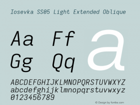 Iosevka SS05 Light Extended Oblique Version 5.0.8; ttfautohint (v1.8.3) Font Sample