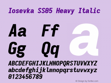 Iosevka SS05 Heavy Italic Version 5.0.8; ttfautohint (v1.8.3) Font Sample