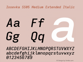 Iosevka SS05 Medium Extended Italic Version 5.0.8; ttfautohint (v1.8.3) Font Sample