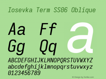 Iosevka Term SS06 Oblique Version 5.0.8; ttfautohint (v1.8.3) Font Sample