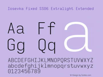 Iosevka Fixed SS06 Extralight Extended Version 5.0.8; ttfautohint (v1.8.3) Font Sample
