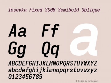Iosevka Fixed SS06 Semibold Oblique Version 5.0.8; ttfautohint (v1.8.3) Font Sample