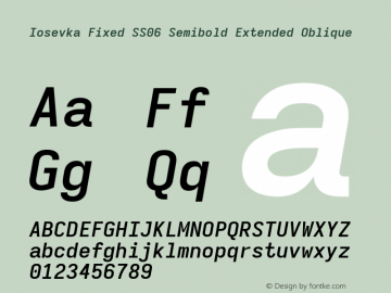 Iosevka Fixed SS06 Semibold Extended Oblique Version 5.0.8; ttfautohint (v1.8.3) Font Sample