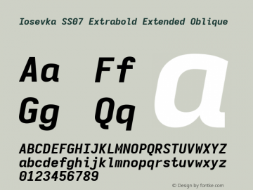 Iosevka SS07 Extrabold Extended Oblique Version 5.0.8; ttfautohint (v1.8.3) Font Sample