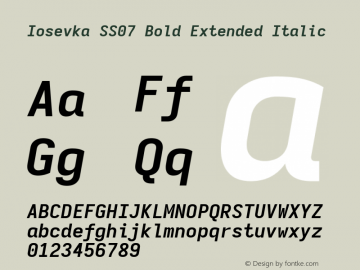 Iosevka SS07 Bold Extended Italic Version 5.0.8; ttfautohint (v1.8.3) Font Sample