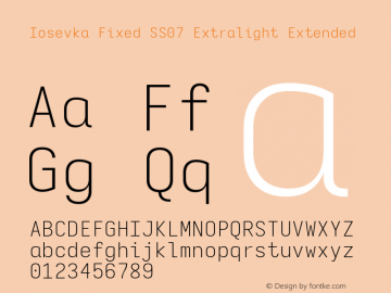 Iosevka Fixed SS07 Extralight Extended Version 5.0.8; ttfautohint (v1.8.3) Font Sample