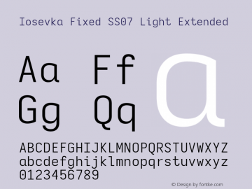Iosevka Fixed SS07 Light Extended Version 5.0.8; ttfautohint (v1.8.3) Font Sample