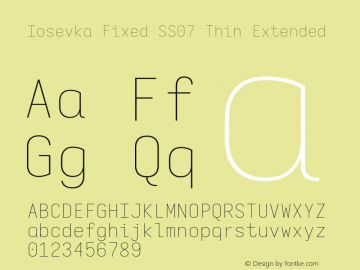 Iosevka Fixed SS07 Thin Extended Version 5.0.8; ttfautohint (v1.8.3) Font Sample
