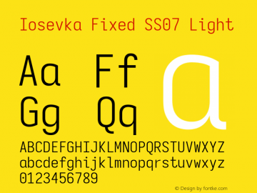 Iosevka Fixed SS07 Light Version 5.0.8; ttfautohint (v1.8.3) Font Sample