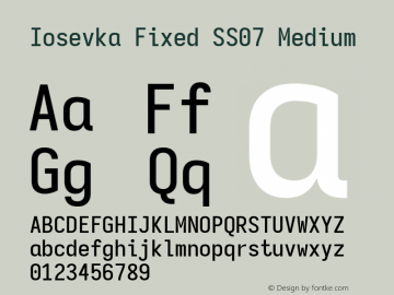 Iosevka Fixed SS07 Medium Version 5.0.8; ttfautohint (v1.8.3) Font Sample