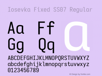 Iosevka Fixed SS07 Version 5.0.8; ttfautohint (v1.8.3) Font Sample