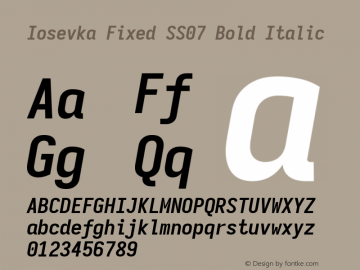 Iosevka Fixed SS07 Bold Italic Version 5.0.8; ttfautohint (v1.8.3) Font Sample