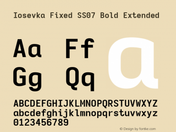 Iosevka Fixed SS07 Bold Extended Version 5.0.8; ttfautohint (v1.8.3) Font Sample