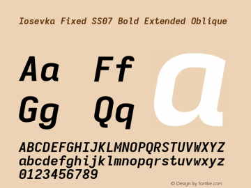 Iosevka Fixed SS07 Bold Extended Oblique Version 5.0.8; ttfautohint (v1.8.3) Font Sample