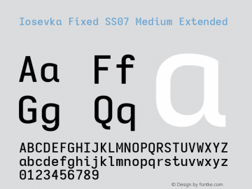 Iosevka Fixed SS07 Medium Extended Version 5.0.8; ttfautohint (v1.8.3) Font Sample