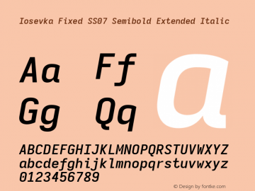 Iosevka Fixed SS07 Semibold Extended Italic Version 5.0.8; ttfautohint (v1.8.3) Font Sample
