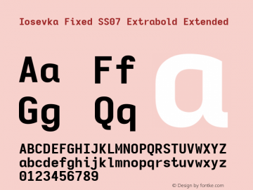 Iosevka Fixed SS07 Extrabold Extended Version 5.0.8; ttfautohint (v1.8.3) Font Sample