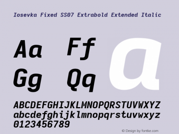 Iosevka Fixed SS07 Extrabold Extended Italic Version 5.0.8; ttfautohint (v1.8.3) Font Sample