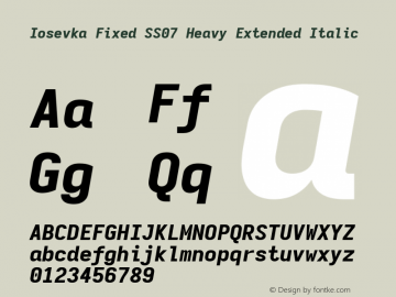 Iosevka Fixed SS07 Heavy Extended Italic Version 5.0.8; ttfautohint (v1.8.3) Font Sample