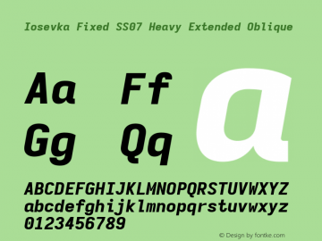 Iosevka Fixed SS07 Heavy Extended Oblique Version 5.0.8; ttfautohint (v1.8.3) Font Sample