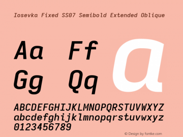 Iosevka Fixed SS07 Semibold Extended Oblique Version 5.0.8; ttfautohint (v1.8.3) Font Sample