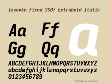 Iosevka Fixed SS07 Extrabold Italic Version 5.0.8; ttfautohint (v1.8.3) Font Sample