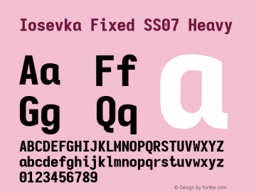 Iosevka Fixed SS07 Heavy Version 5.0.8; ttfautohint (v1.8.3) Font Sample