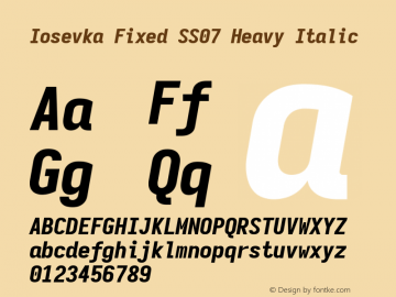 Iosevka Fixed SS07 Heavy Italic Version 5.0.8; ttfautohint (v1.8.3) Font Sample