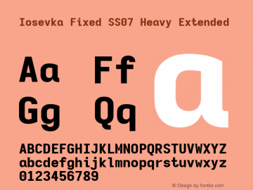 Iosevka Fixed SS07 Heavy Extended Version 5.0.8; ttfautohint (v1.8.3) Font Sample