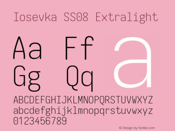 Iosevka SS08 Extralight Version 5.0.8; ttfautohint (v1.8.3) Font Sample