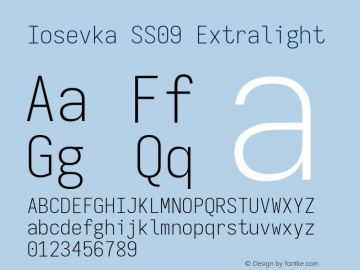 Iosevka SS09 Extralight Version 5.0.8; ttfautohint (v1.8.3) Font Sample