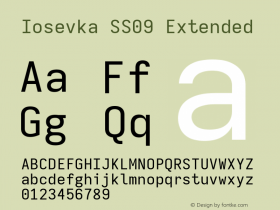 Iosevka SS09 Extended Version 5.0.8; ttfautohint (v1.8.3) Font Sample