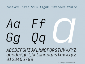 Iosevka Fixed SS09 Light Extended Italic Version 5.0.8; ttfautohint (v1.8.3)图片样张