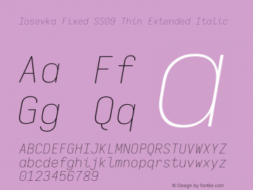 Iosevka Fixed SS09 Thin Extended Italic Version 5.0.8; ttfautohint (v1.8.3)图片样张