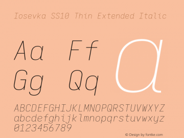 Iosevka SS10 Thin Extended Italic Version 5.0.8; ttfautohint (v1.8.3)图片样张