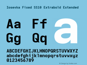 Iosevka Fixed SS10 Extrabold Extended Version 5.0.8; ttfautohint (v1.8.3) Font Sample