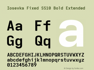 Iosevka Fixed SS10 Bold Extended Version 5.0.8; ttfautohint (v1.8.3) Font Sample