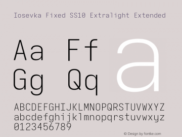 Iosevka Fixed SS10 Extralight Extended Version 5.0.8; ttfautohint (v1.8.3) Font Sample
