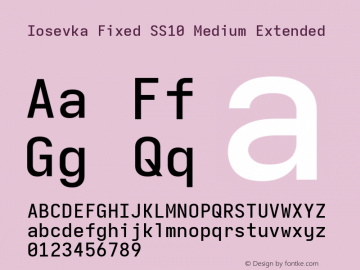 Iosevka Fixed SS10 Medium Extended Version 5.0.8; ttfautohint (v1.8.3) Font Sample